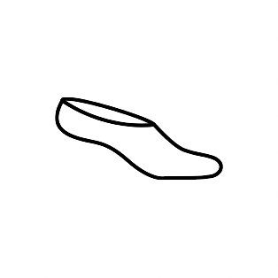 Einfache schwarze Umrisszeichnung eines tief ausgeschnittenen Sockens oder No-Show-Sockens, von der Seite gesehen, auf einem schlichten weißen Hintergrund.