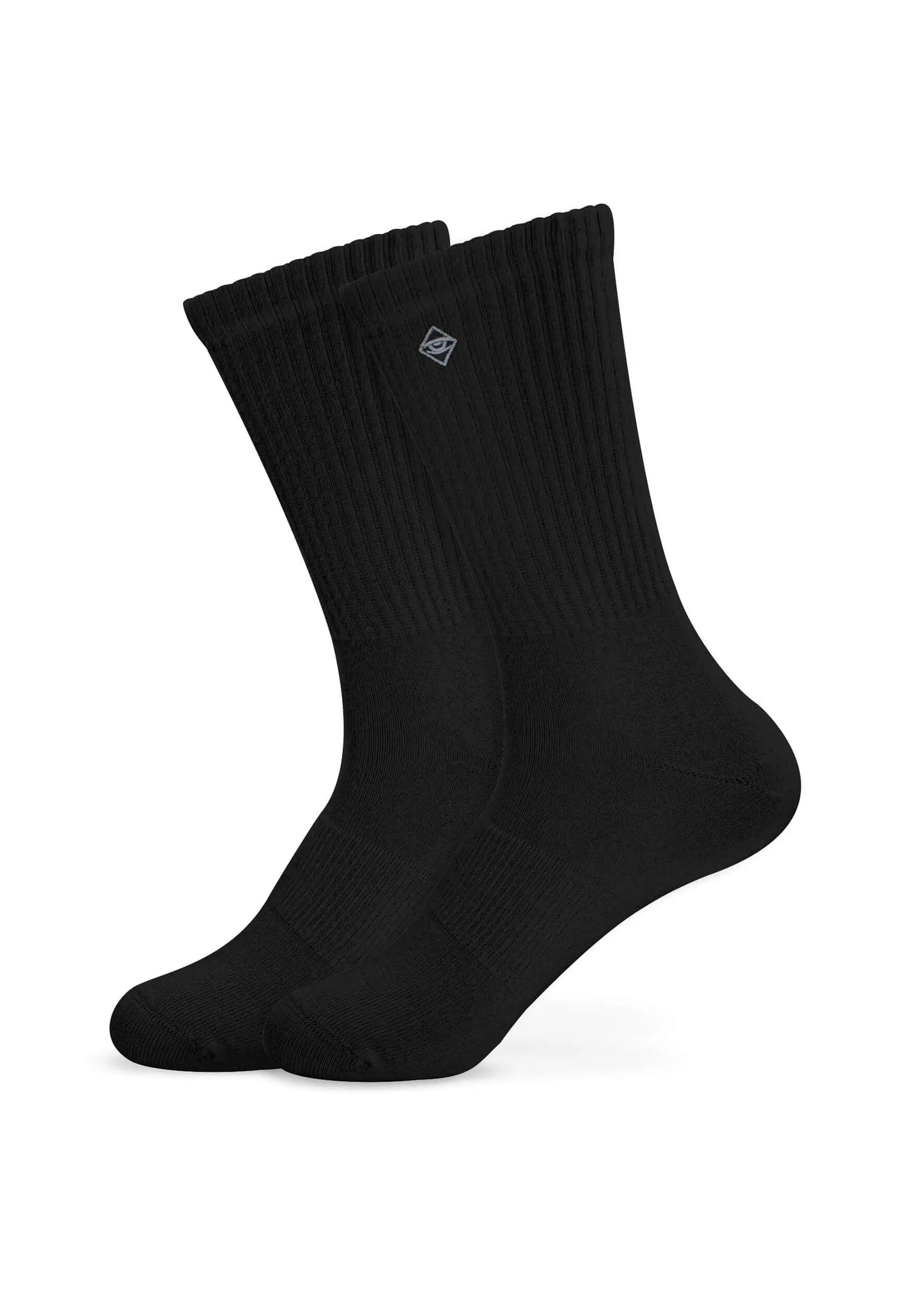 Ein Paar schwarze J.Clay Tennissocken mit gerippten Bündchen und einem kleinen gestickten Logo in der Nähe des Oberteils auf weißem Hintergrund.