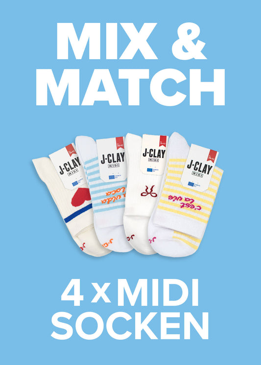 20  sparen: Vier J.Clay-Mittelsocken in Blau, im Mix--Match-Stil.