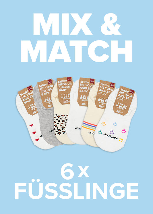 Sparen Sie 25  bei J.Clay Mix  Match – 6 Füsslinge: bunte, kurz geschnittene Socken mit leuchtend blauen Mustern.