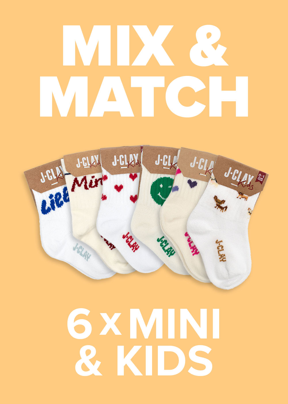 Mix  Match – 6 Kindersocken von J.Clay: Bunte Socken, 20  Rabatt beim Kauf des Sets.