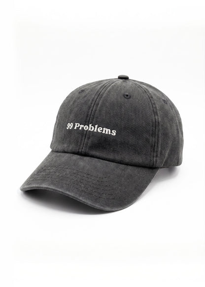 J.Clay 99 Problems – schwarze Kappe mit weißer Stickerei „99 Problems“ auf der Vorderseite.