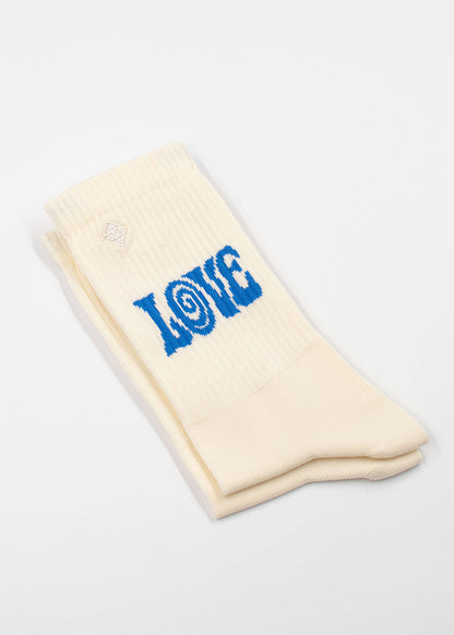 J.Clay boho love cream Damen Socken mit fett blauem LOVE Text-perfekter Retro Tennissocken Stil.