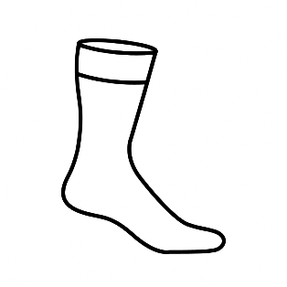Einfache schwarz-weiße Strichzeichnung eines einzelnen Sockens im Profil mit einem Band am oberen Ende.