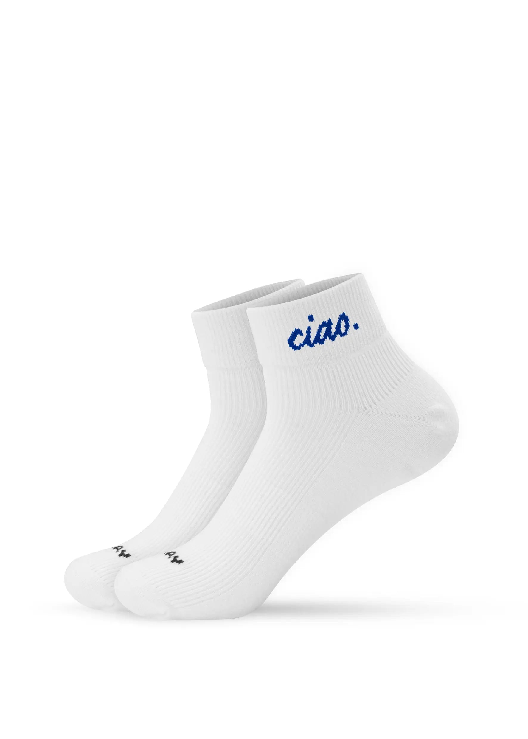 J. Lehm: Ciao. - Sneaker Socken High mit blauem "ciao." auf dem Bündchen.