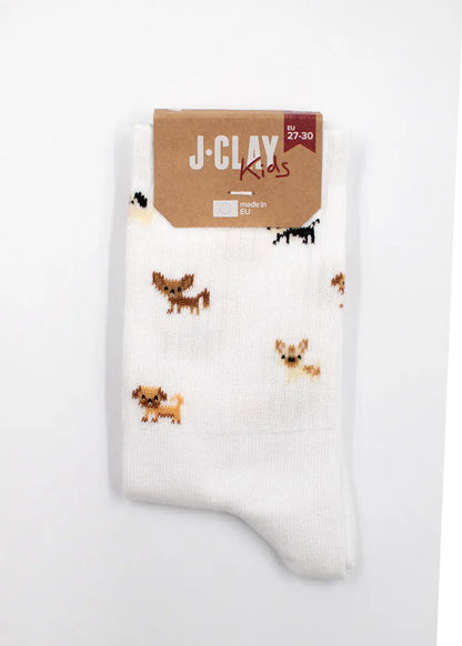 Weiße Kindersocken mit Hundemuster, "Doggie - Kids" von J.Clay.