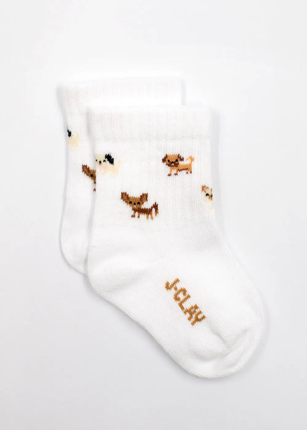 J.Clay Doggie - Mini: Weiße Kindersocken mit Hundemotiven und JELLY auf der Sohle.