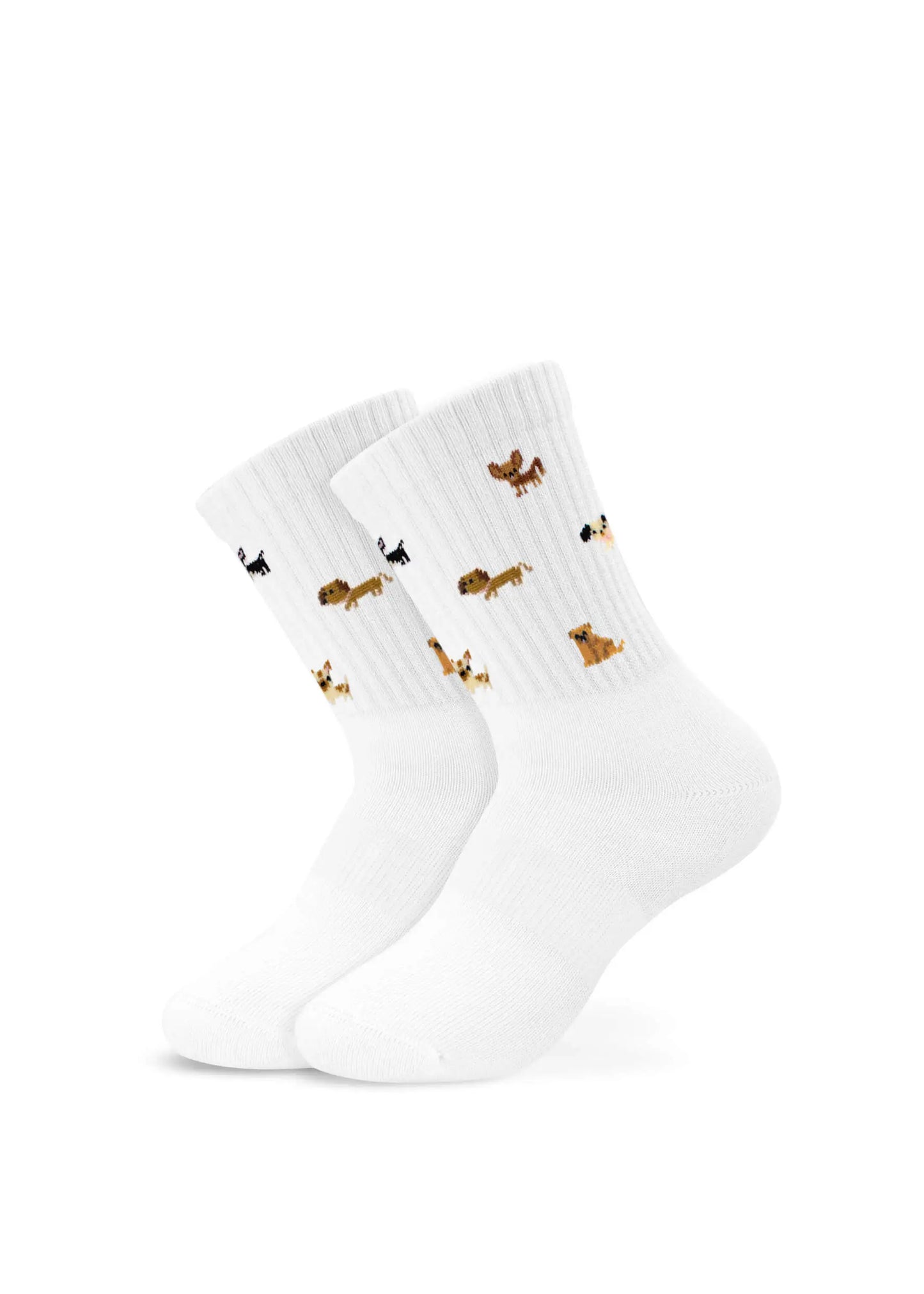 J.Clay Doggie - Fam Pack: weiße Socken mit kleinen gestickten Hunden verschiedener Rassen.