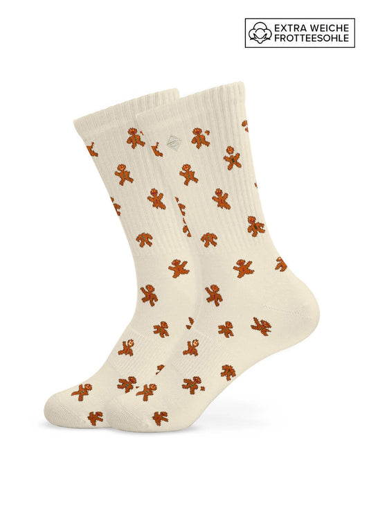 J.Clay Lebkuchenmann-Tennissocken mit weicher Frottee-Sohle – perfekt für Weihnachten.