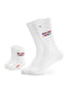 Zwei Paar weiße, gerippte Socken von J.Clay - in Erwachsenen- und Babygröße - sind der perfekte Partnerlook. Beide tragen den Schriftzug "HAKUNA MATATA" in bunten Buchstaben, die Babysocken zusätzlich den roten Schriftzug "JCLAY" an der Seite.