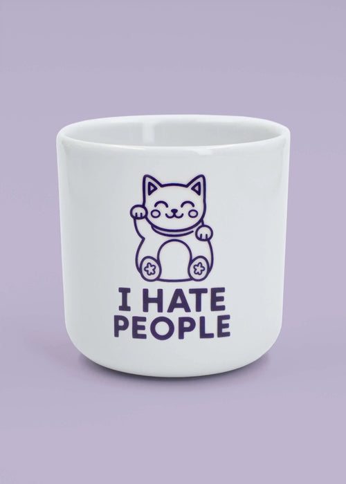 J.Clay Hate Cat - Tasse: weiße Kaffeetasse mit Cartoon-Katze und "I HATE PEOPLE" Motiv.