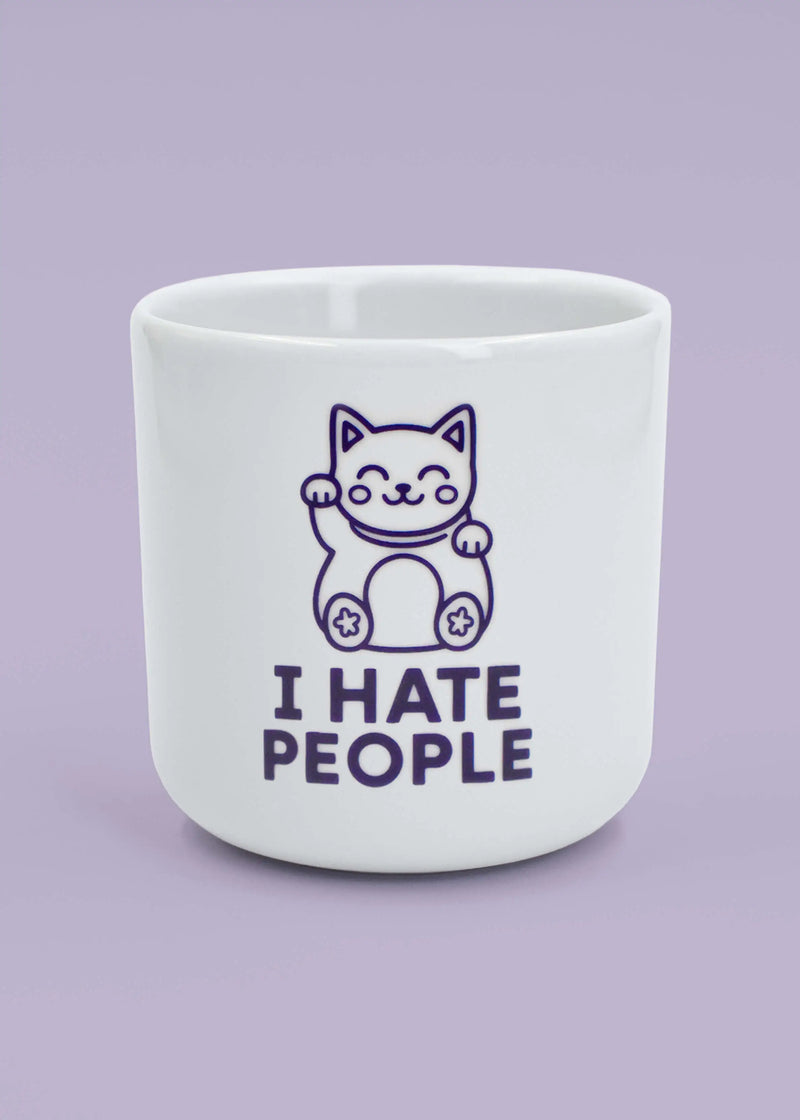 J.Clay Hate Cat - Tasse: weiße Kaffeetasse mit Cartoon-Katze und "I HATE PEOPLE" Motiv.