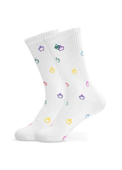 J.Clay Have a nice day Socken zeigen bunte Mauszeigersymbole auf weißem Grund.