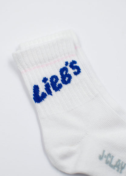 J.Clay Lieb‘s – Fam Pack: weiße Socken mit blauem „Lieb‘s“-Schriftzug – ideal für Eltern und Kinder, die im Partnerlook auftreten möchten.