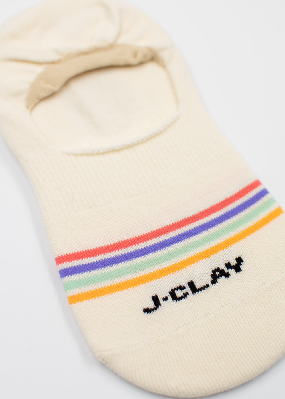 Multi Stripes - Füßlinge von J.Clay: cremefarbene No-Show-Socken mit Regenbogenstreifen und Griffdesign.