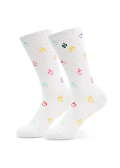 J.Clay Bestseller Pack Seven: weiße Socken mit bunten Flammenmustern.