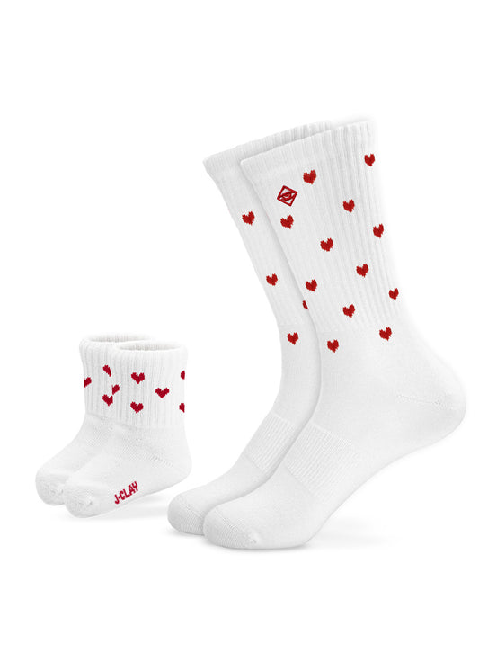 J.Clay Red Hearts – Familienpack: 2 Paar passende Tennissocken mit Herzchen für Erwachsene und Kinder.