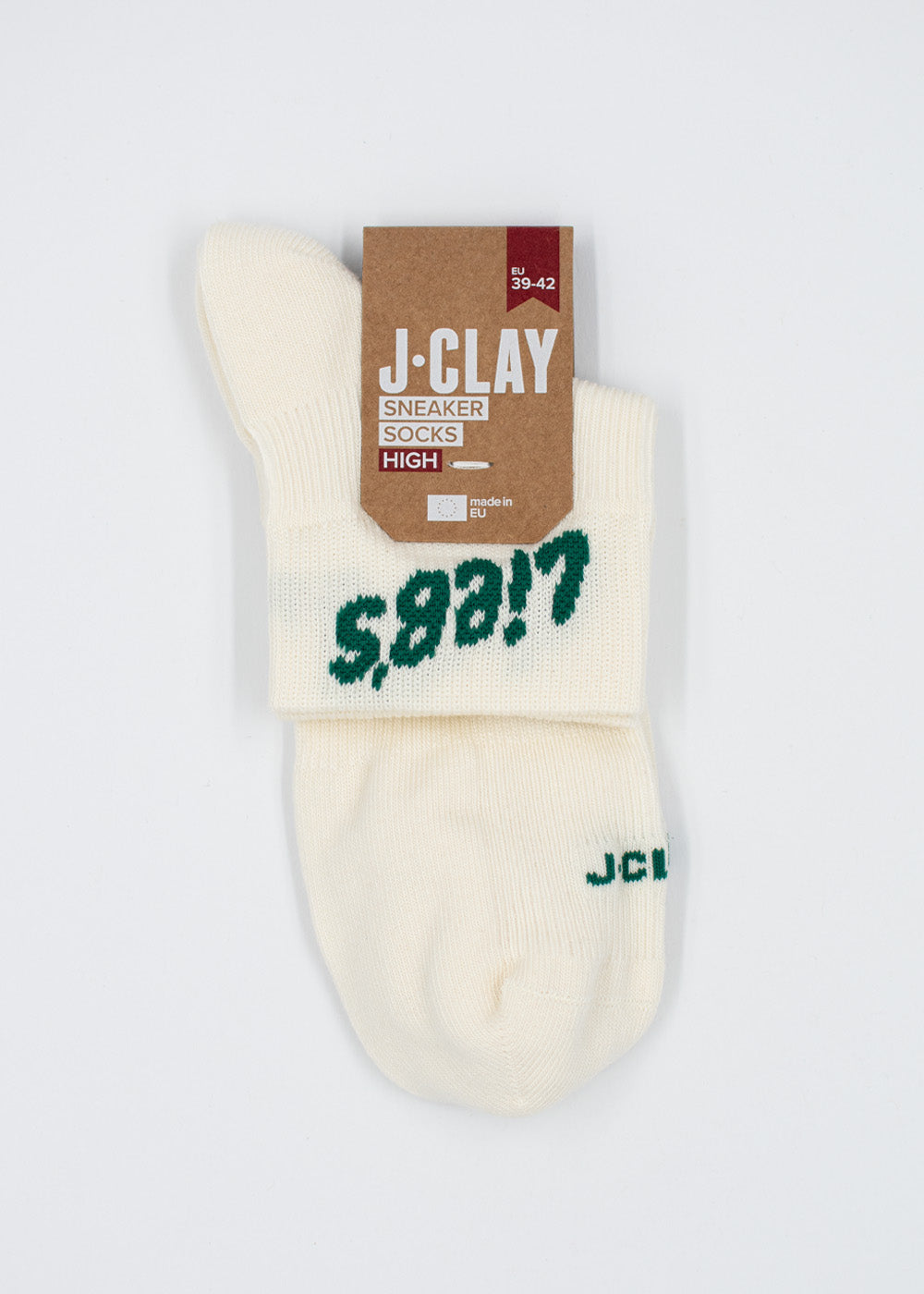 Cremefarbene Sneaker-Socken, Lieb´s – Sneaker Socken High von J.Clay, Größe 39–42, grünes Etikett.
