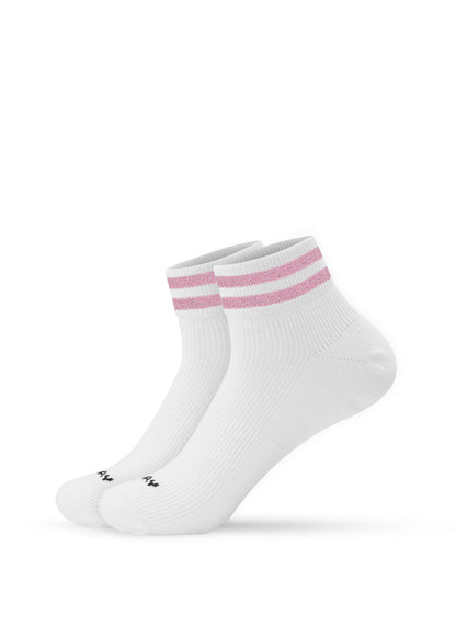 J.Clay Glitter Stripes – SSH: weiße Söckchen mit zwei rosa Streifen auf einheitlichem weißem Hintergrund.
