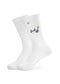 J.Clay Fuck Off – Tennissocken: weiße Socken mit bunten Blumen und der Aufschrift „Fuck Off“ am Bund.