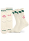 J.Clay „Who Run the World“ – weiße Socken mit grünen Streifen und rosa Schriftzug für Mädchen.