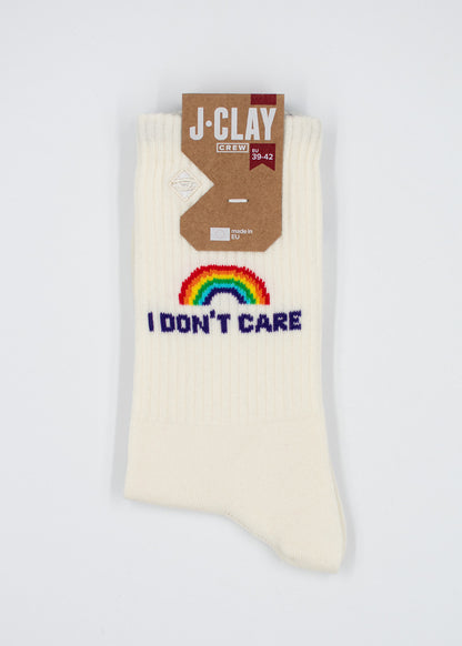 Ist mir egal – Tennissocken von J.Clay, cremefarben, Regenbogen-Motiv, neu in der Verpackung.
