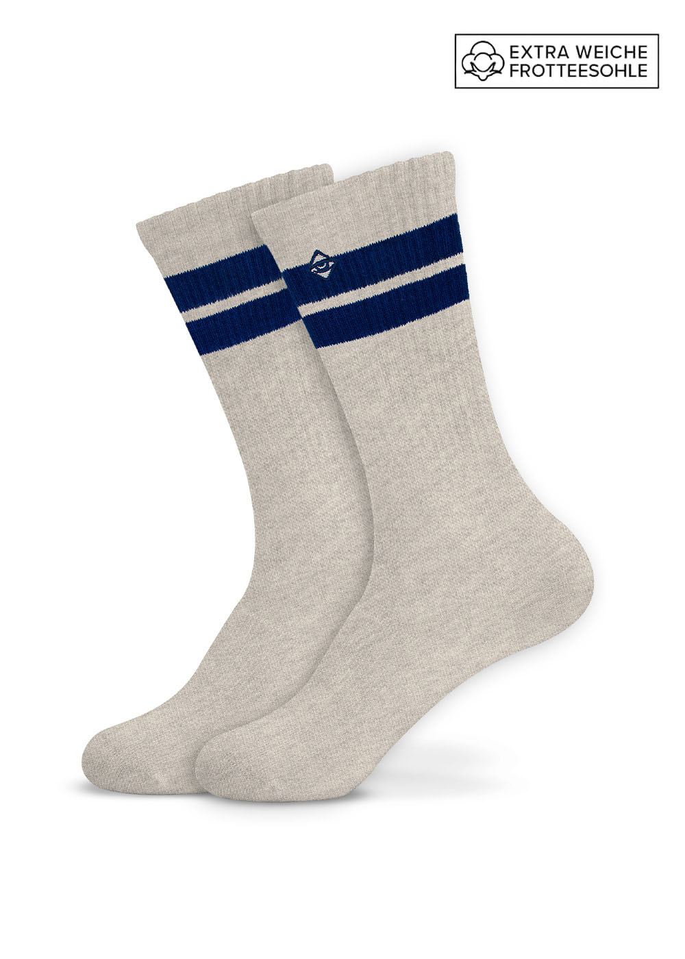 J.Clay True Stone Navy Tennissocken mit blauen Streifen und weicher, gepolsterter Frottee-Sohle.