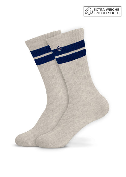 J.Clay True Stone Navy Tennissocken mit blauen Streifen und weicher, gepolsterter Frottee-Sohle.
