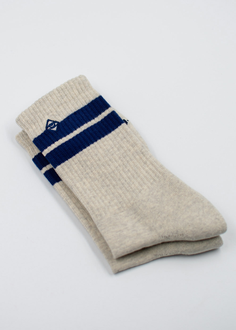 J.Clay True Stone Navy: Tennissocken mit blauen Streifen, gepolstert, kleines Logo.
