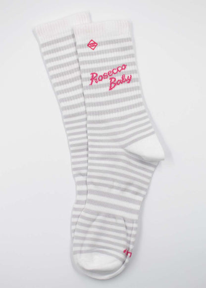 J.Clay Prosecco Baby weiß-grau gestreifte Retro-Socken - lässiger Streetstyle.