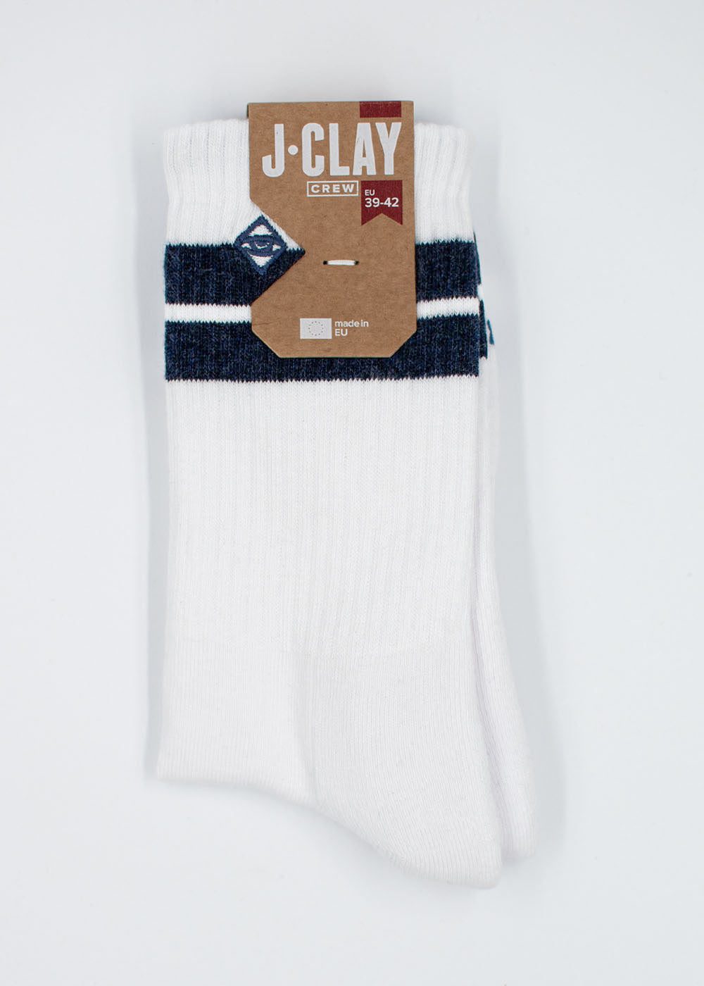 J.Clay True Snow Denim Tennissocken mit Retro-Streifen und gepolsterter Sohle.