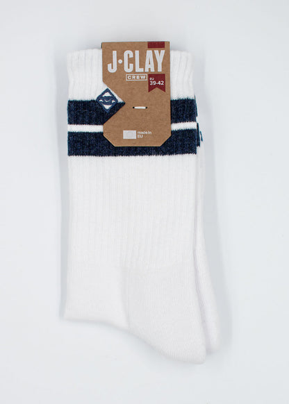 J.Clay True Snow Denim Tennissocken mit Retro-Streifen und gepolsterter Sohle.
