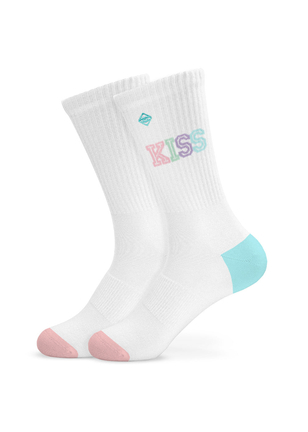 J.Clay Kiss Tennissocken: Pastell-Schrift, pinke Zehen, blaue Ferse - stylisches Accessoire.