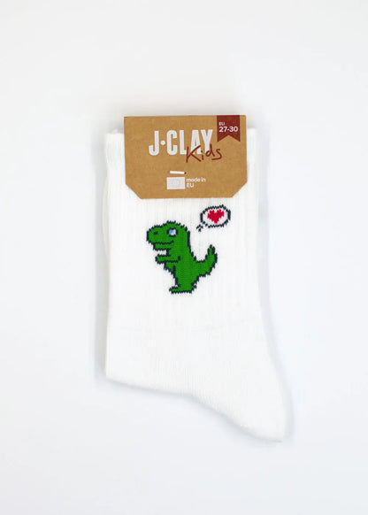 Weiße Kindersocke mit grünem Dinosaurier und Herz - Dino Love - Kids von J.Clay.