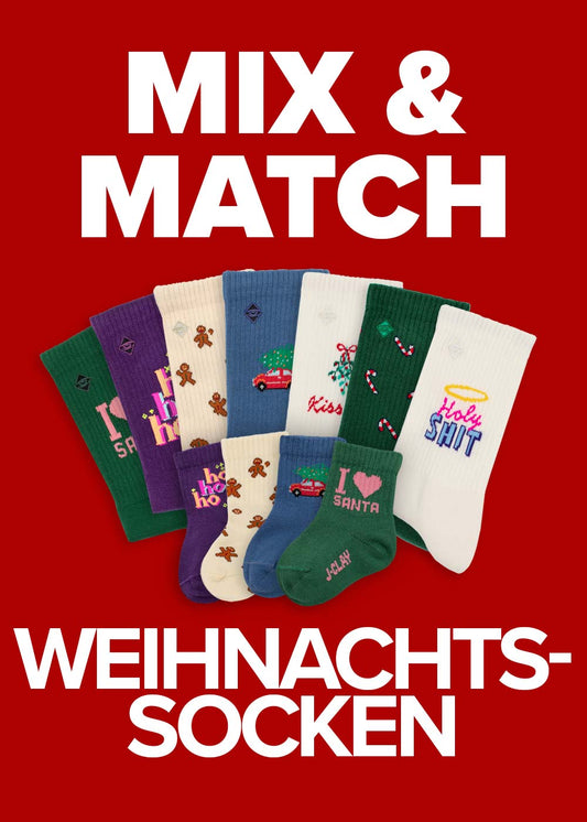 Bunte MIX  MATCH – Weihnachts-Kniestrümpfe mit festlicher Stickerei.