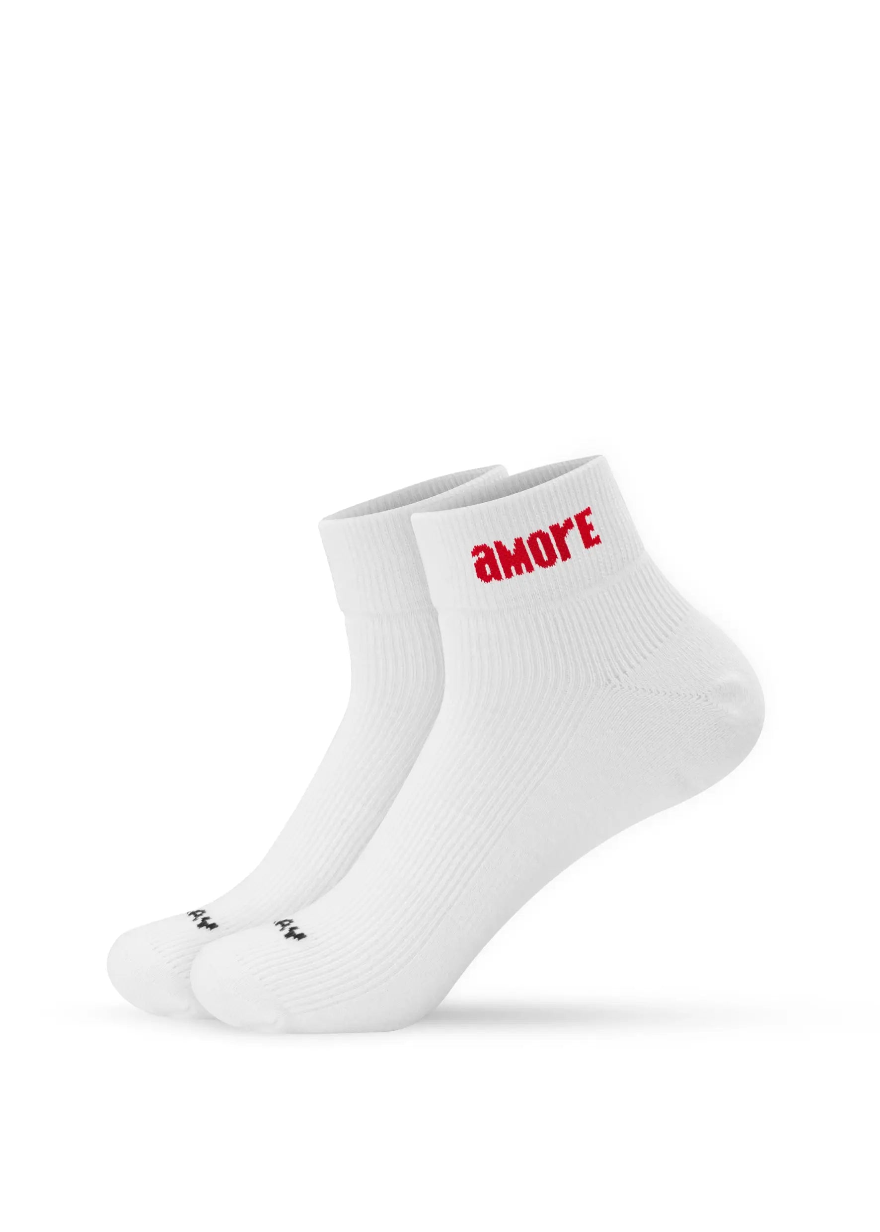 J.Clay Amore - Sneaker Socken High: Weiße Socken mit rotem "Amore" am Bund.