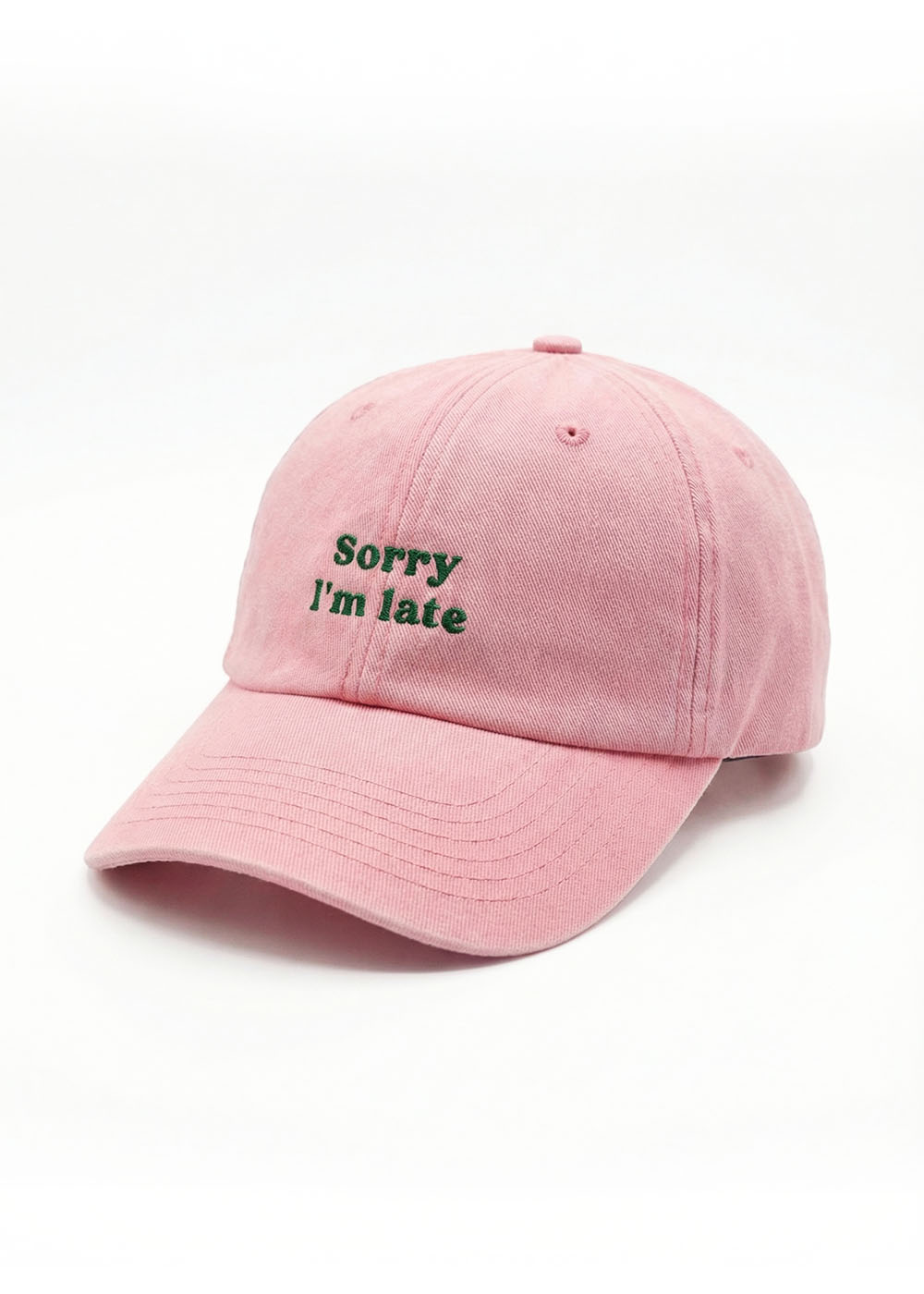 J.Clay Sorry I'm late - Cap: Pinke Basecap mit grünem Stick vorne.