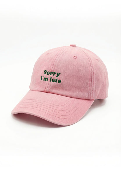 J.Clay Sorry I'm late - Cap: Pinke Basecap mit grünem Stick vorne.