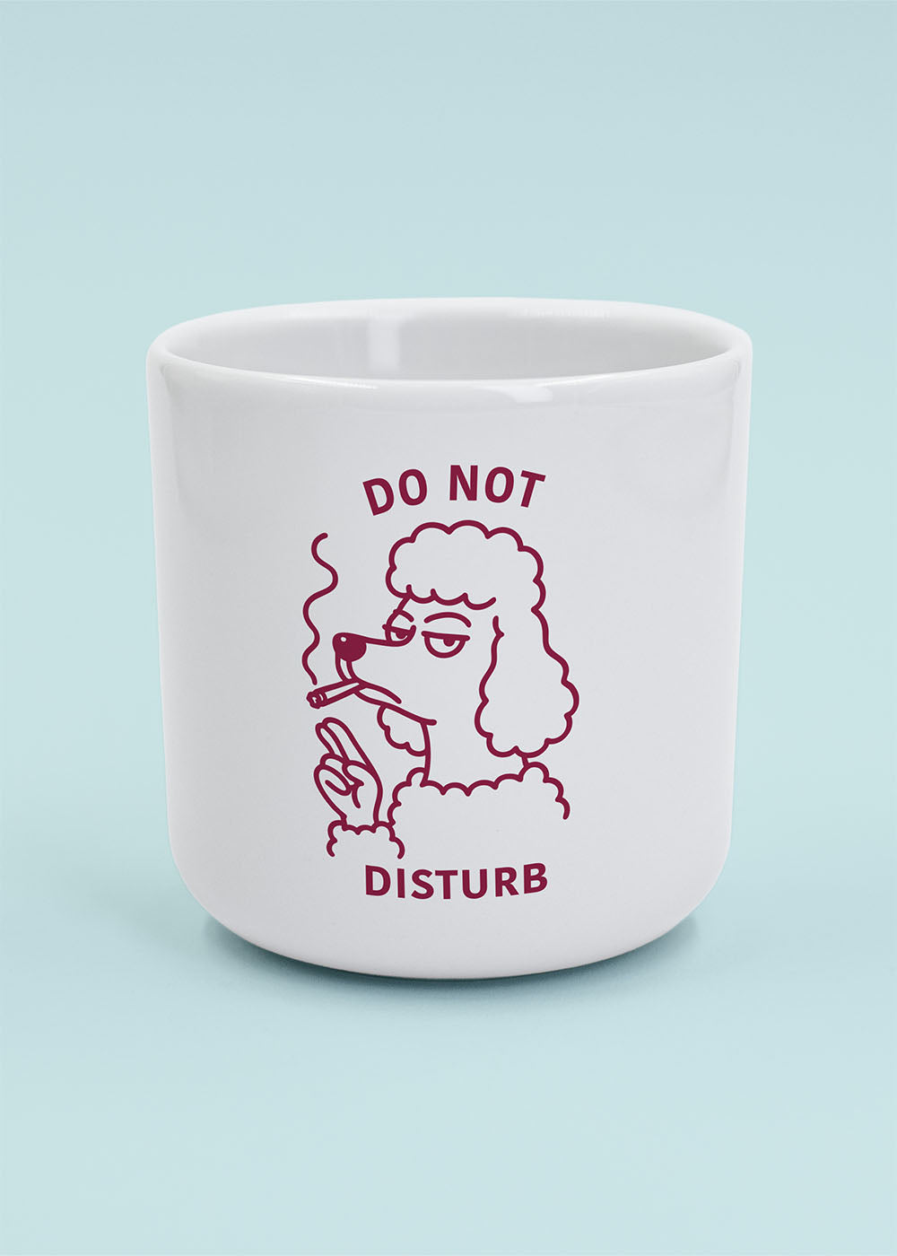 J.Clay Tasse: Rauchender Pudel, Aufschrift „DO NOT DISTURB“, weiße Keramiktasse.