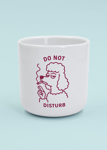 J.Clay Tasse: Rauchender Pudel, Aufschrift „DO NOT DISTURB“, weiße Keramiktasse.