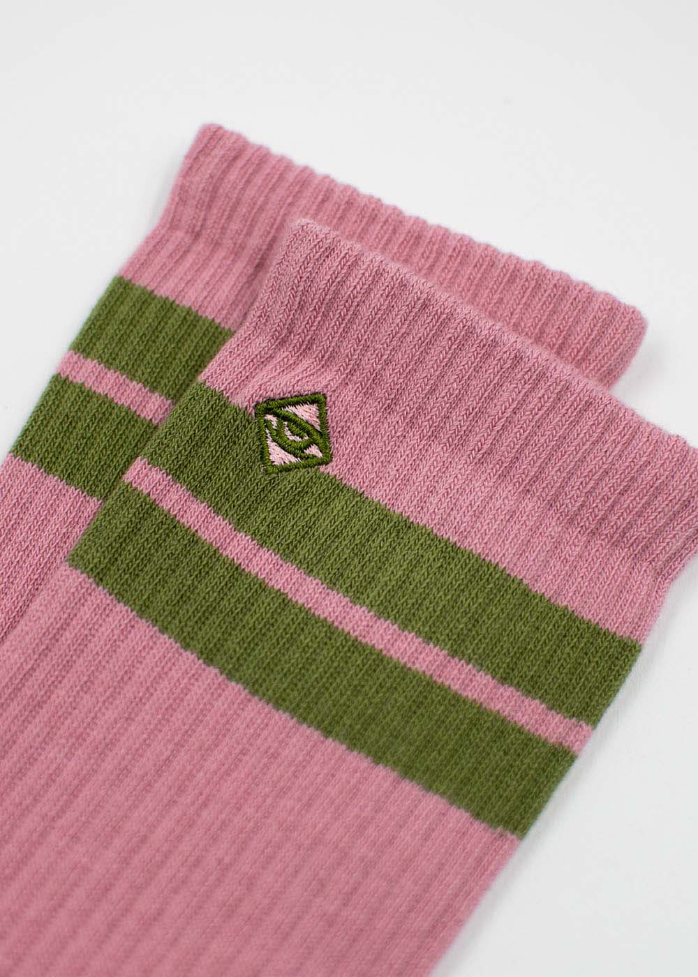 J.Clay True Rose Olive Tennissocken: rosa, grüne Streifen, gepolstert, grünes Auge.