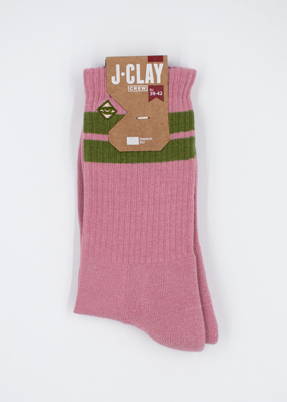 „True Rose Olive“-Tennissocken von J.Clay, gepolstert, grüne Streifen, Retro-Verpackung.