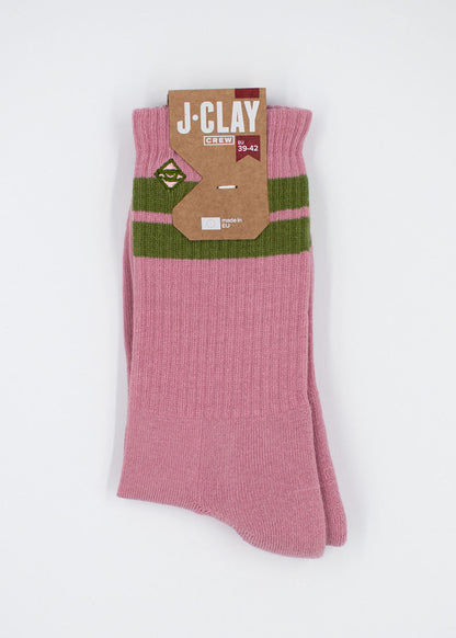 „True Rose Olive“-Tennissocken von J.Clay, gepolstert, grüne Streifen, Retro-Verpackung.