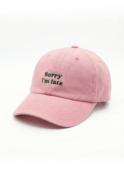 J.Clay Sorry I'm late Kids Cap in Rosa mit salbeigrüner Stickerei.
