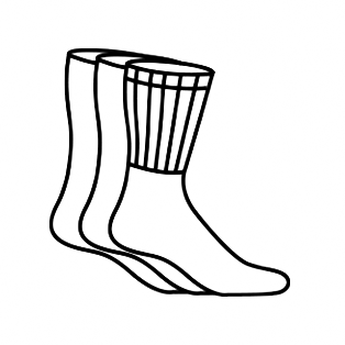 Schwarze und weiße Strichzeichnung eines Paars Socken mit gerippten Bündchen, wobei eine Socke die andere leicht überlappt.