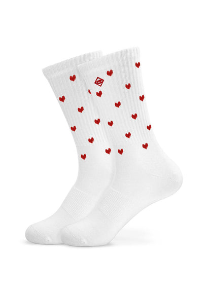 J.Clay Red Hearts – Familienpackung: weiße Socken mit kleinen roten Herzen, ideal für den Mini-Me-Style.
