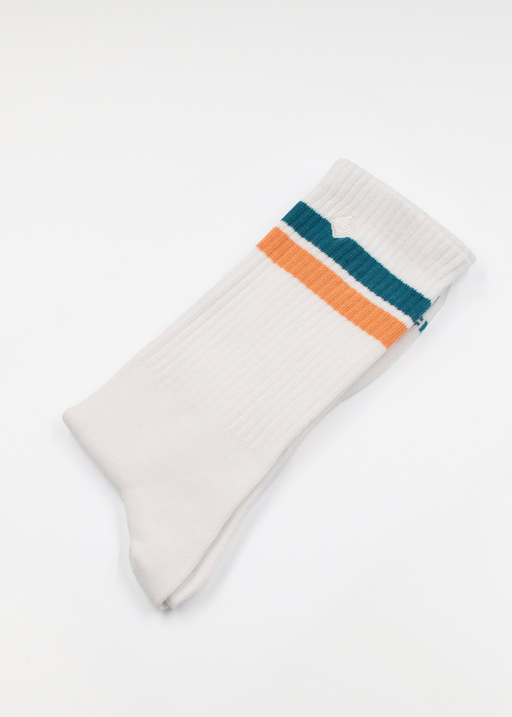 1980 Orange & Petrol - Weiße Tennissocken mit farbigen Streifen 62901498773772