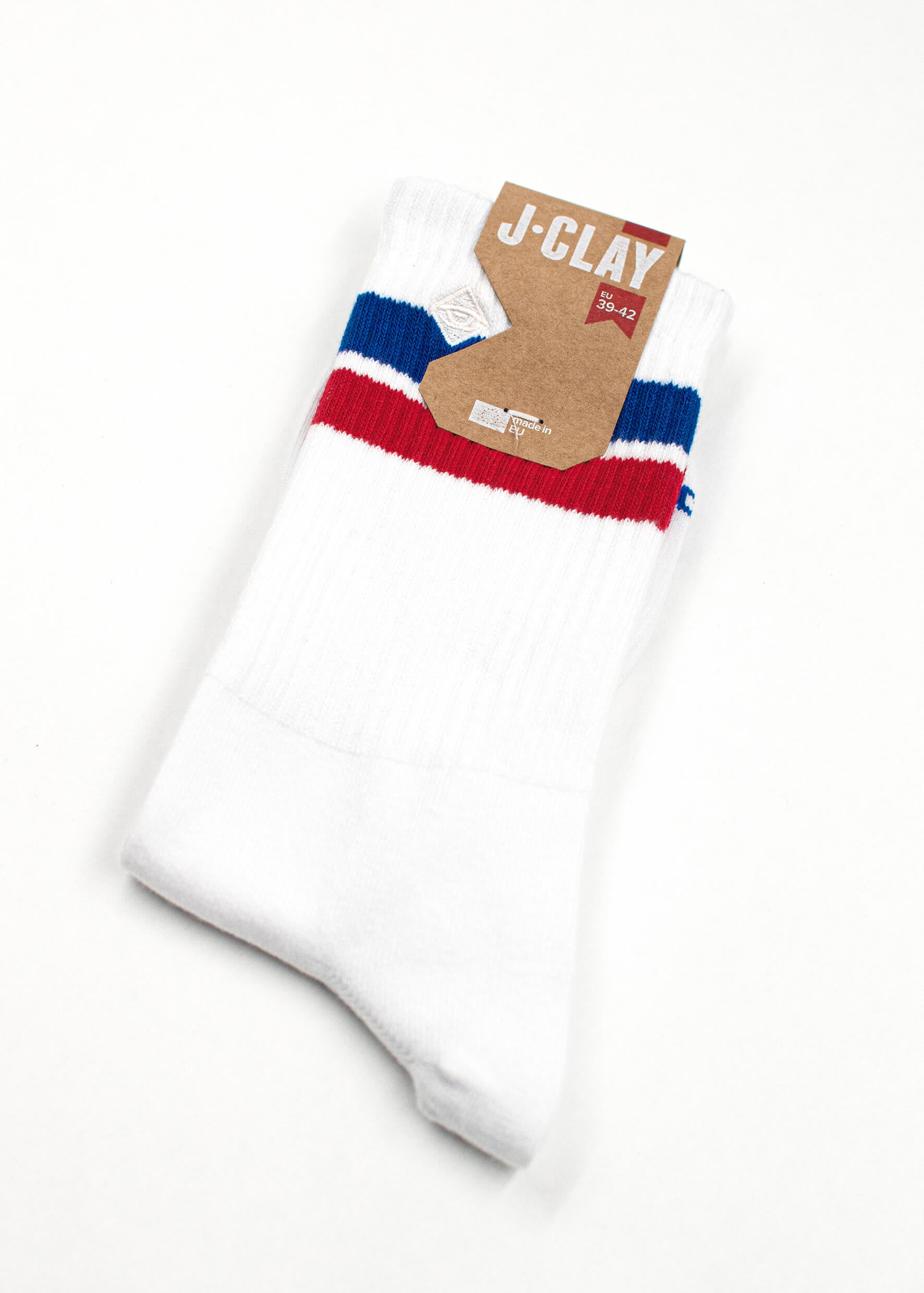 1980 Red & Blue - Weiße Tennissocken mit Streifen 36026705608972